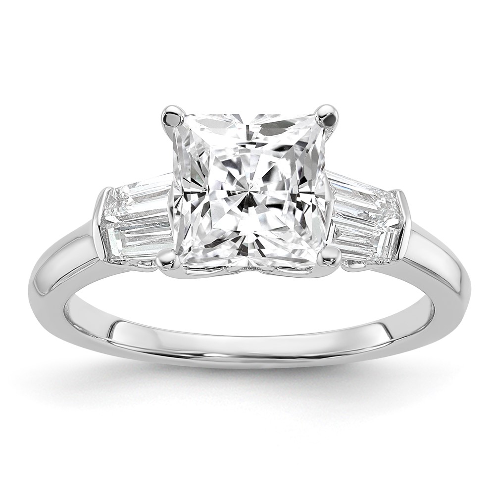 14K White Gold 2 Carat Certified Lab Grown Diamond VS+ F+ Princess Complete Three Stone Engagement Ring