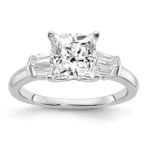 14K White Gold 2 Carat Certified Lab Grown Diamond VS+ F+ Princess Complete Three Stone Engagement Ring
