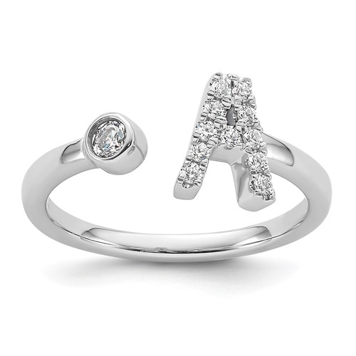 14K White Gold 0.17 Carat Lab Grown Diamond VS SI+ G+ Complete Initial a Adjustable Ring