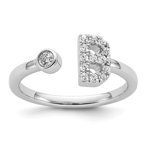 14K White Gold 0.20 Carat Lab Grown Diamond VS SI+ G+ Complete Initial B Adjustable Ring