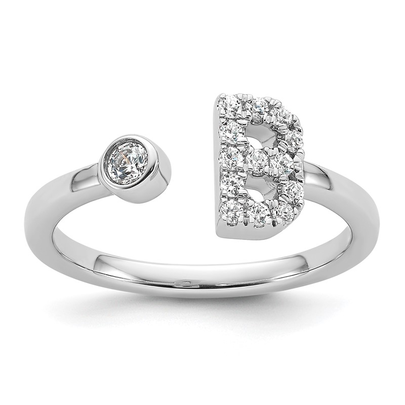 14k White Gold 1/5 carat Lab Grown Diamond VS/SI+ G+ Initial B Adjustable Ring