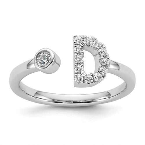 14K White Gold 0.20 Carat Lab Grown Diamond VS SI+ G+ Complete Initial D Adjustable Ring