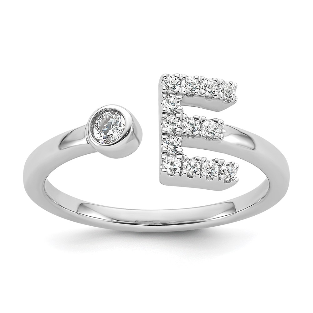 14K White Gold 0.20 Carat Lab Grown Diamond VS SI+ G+ Complete Initial E Adjustable Ring