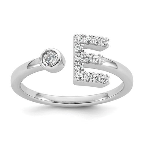 14K White Gold 0.20 Carat Lab Grown Diamond VS SI+ G+ Complete Initial E Adjustable Ring