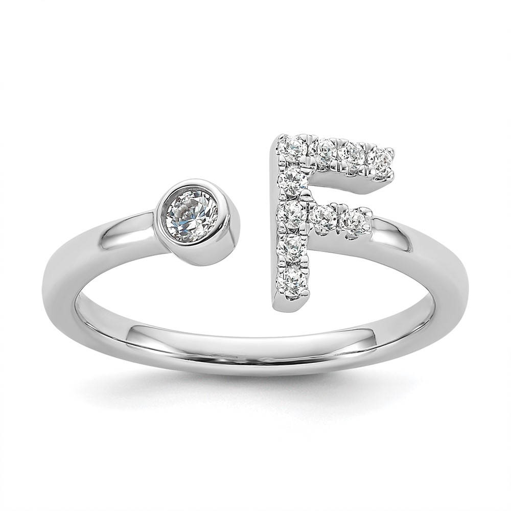 14K White Gold 0.17 Carat Lab Grown Diamond VS SI+ G+ Complete Initial F Adjustable Ring
