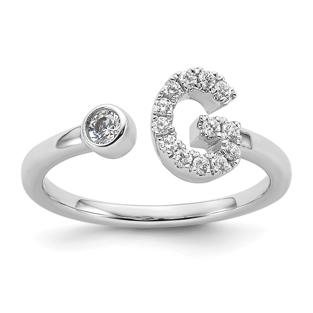 14K White Gold 0.20 Carat Lab Grown Diamond VS SI+ G+ Complete Initial G Adjustable Ring