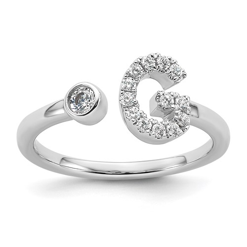 14K White Gold 0.20 Carat Lab Grown Diamond VS SI+ G+ Complete Initial G Adjustable Ring