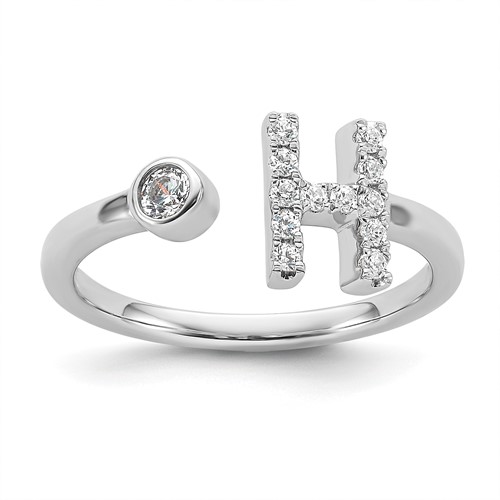 14K White Gold 0.20 Carat Lab Grown Diamond VS SI+ G+ Complete Initial H Adjustable Ring