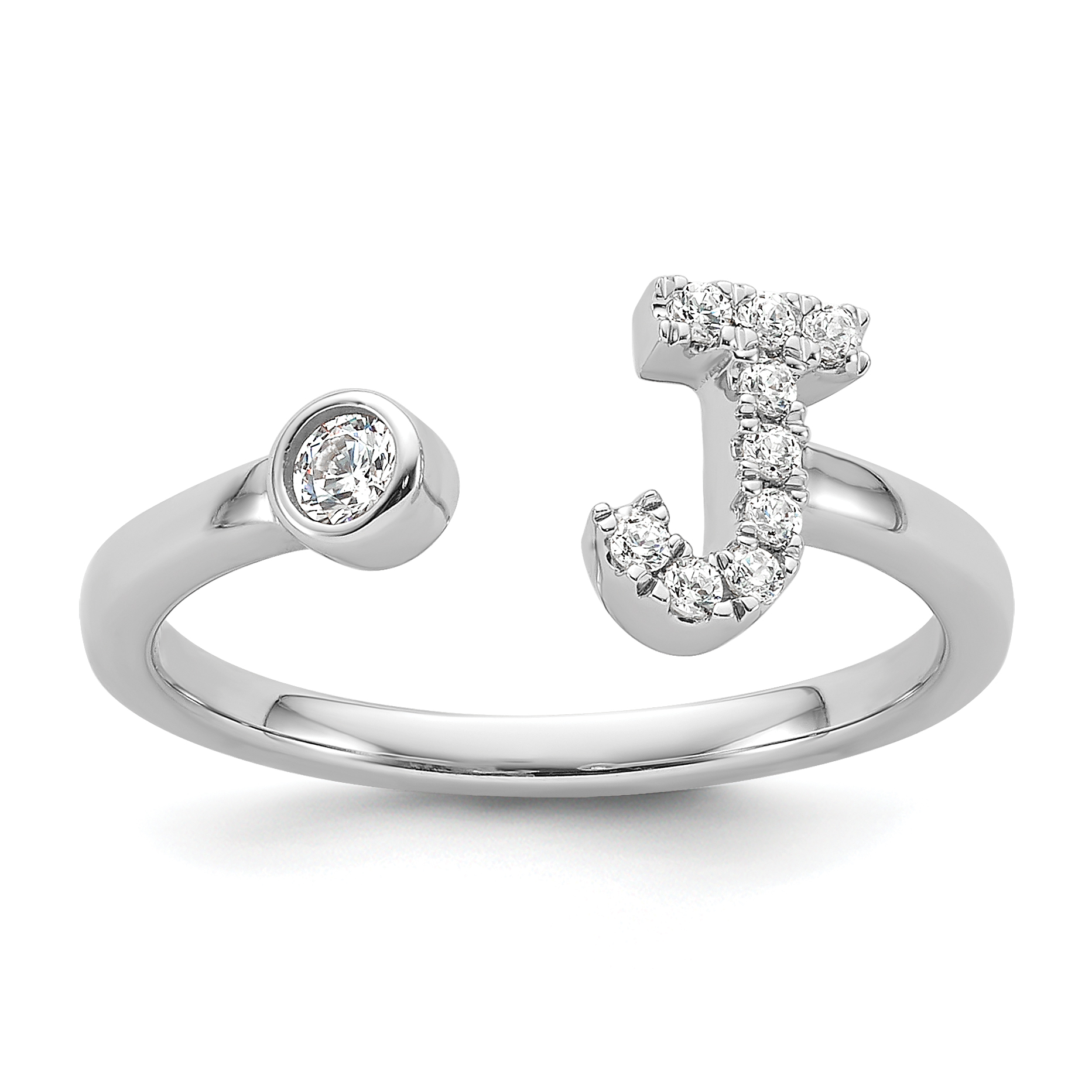 14k White Gold 1/6 carat Lab Grown Diamond VS/SI+ G+ Initial J Adjustable Ring (RM10277J-017-WLG)