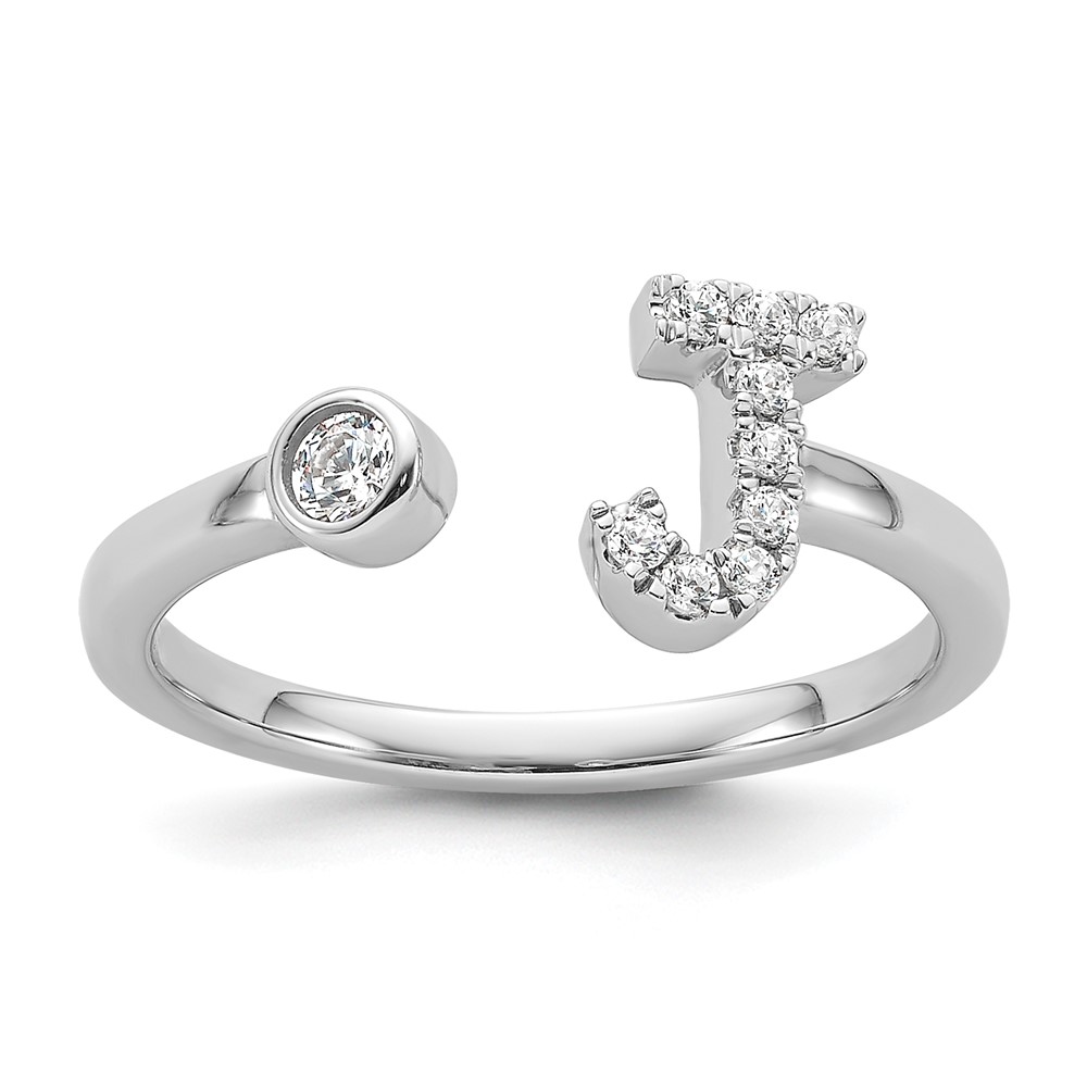 14k White Gold 1/6 carat Lab Grown Diamond VS/SI+ G+ Initial J Adjustable Ring (RM10277J-017-WLG)