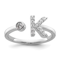 14K White Gold 0.20 Carat Lab Grown Diamond VS SI+ G+ Complete Initial K Adjustable Ring view 1