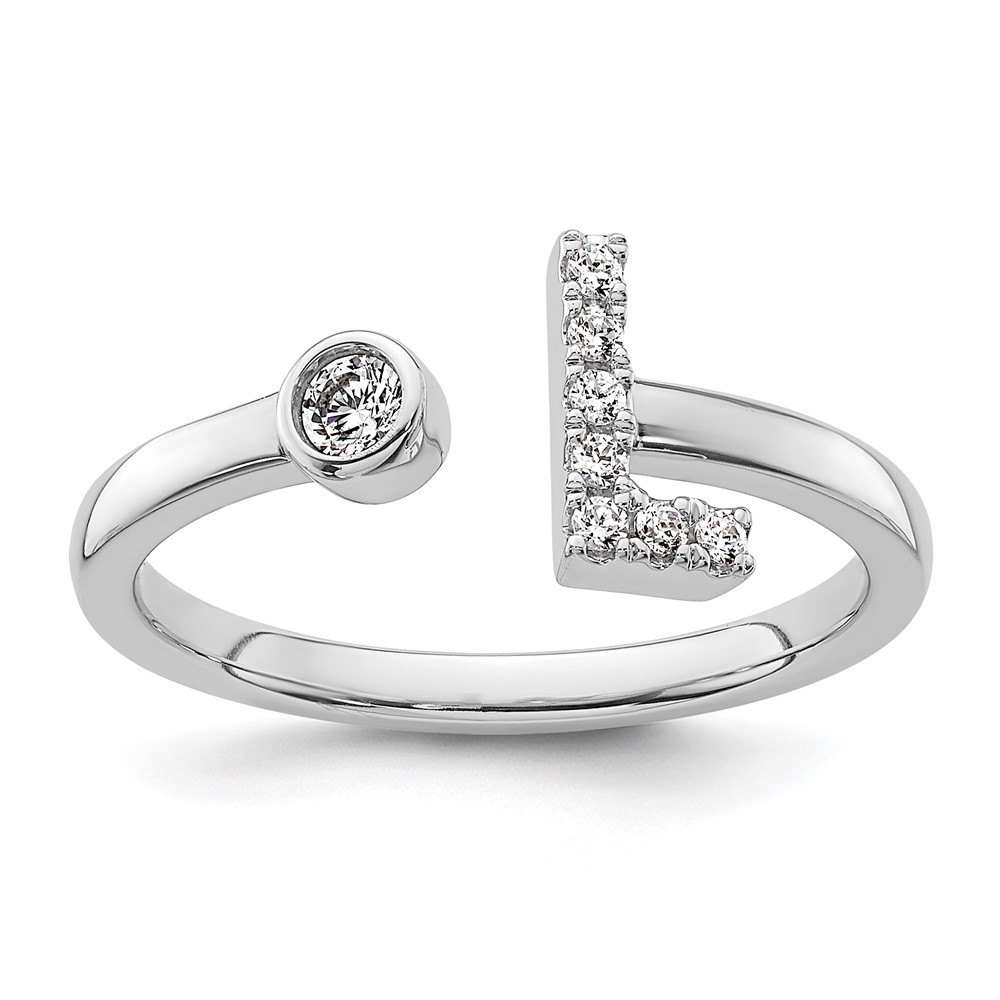 14K White Gold 0.12 Carat Lab Grown Diamond VS SI+ G+ Complete Initial L Adjustable Ring