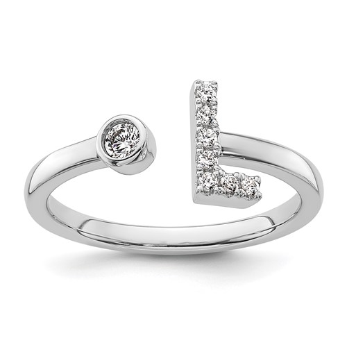 14K White Gold 0.12 Carat Lab Grown Diamond VS SI+ G+ Complete Initial L Adjustable Ring