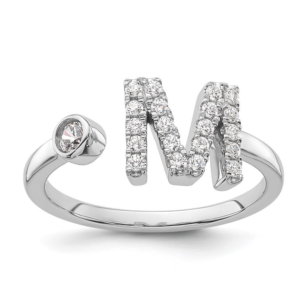 14K White Gold 0.25 Carat Lab Grown Diamond VS SI+ G+ Complete Initial M Adjustable Ring