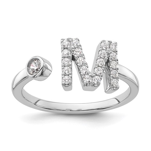 14K White Gold 0.25 Carat Lab Grown Diamond VS SI+ G+ Complete Initial M Adjustable Ring