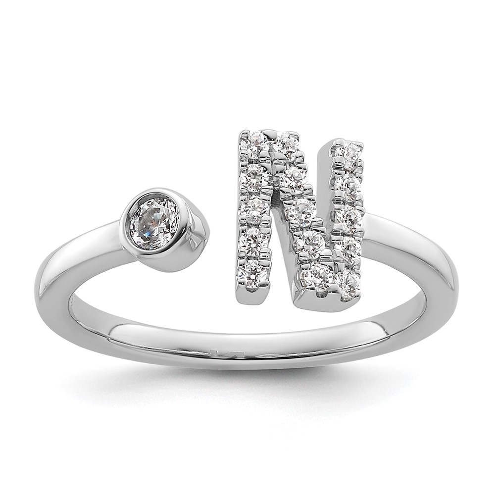 14K White Gold 0.20 Carat Lab Grown Diamond VS SI+ G+ Complete Initial N Adjustable Ring