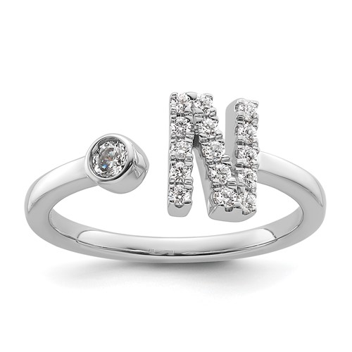 14K White Gold 0.20 Carat Lab Grown Diamond VS SI+ G+ Complete Initial N Adjustable Ring