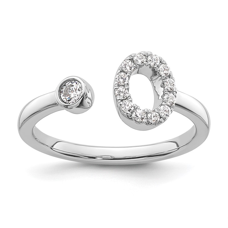 14k White Gold 1/5 carat Lab Grown Diamond VS/SI+ G+ Initial O Adjustable Ring