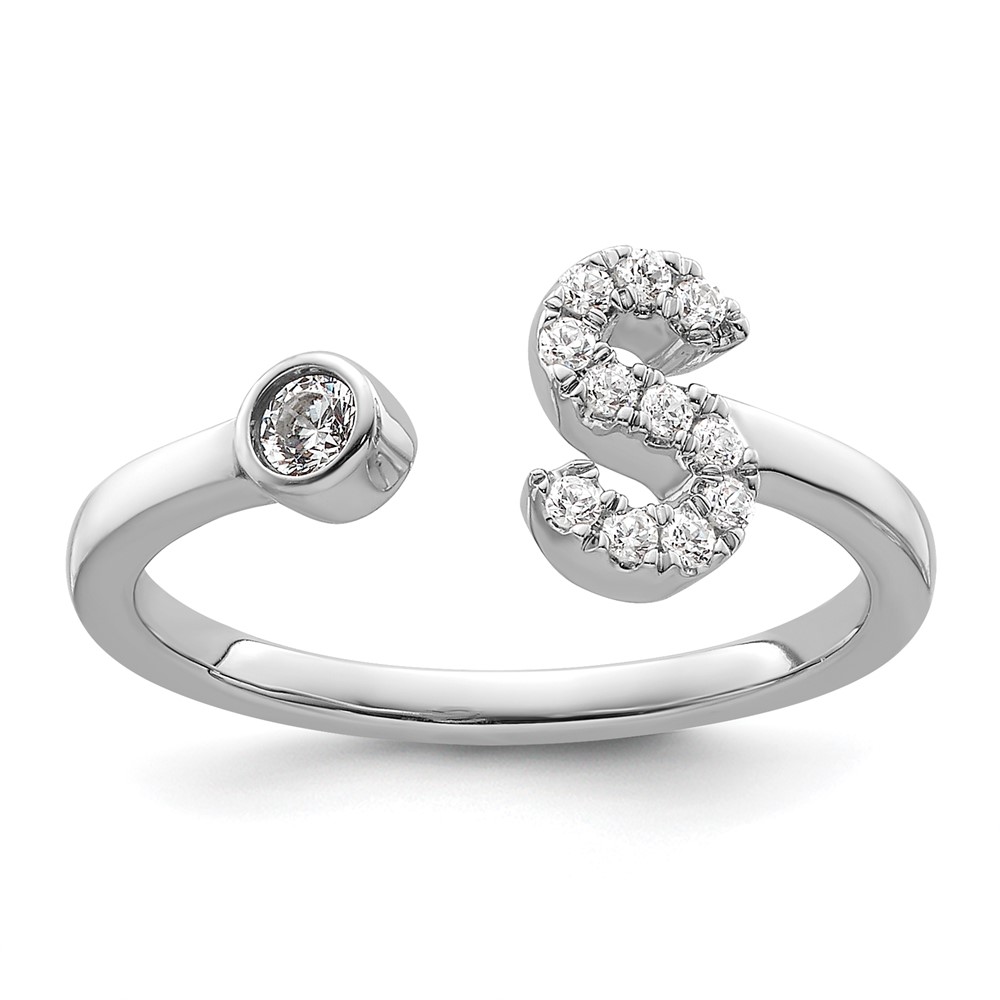 14K White Gold 0.17 Carat Lab Grown Diamond VS SI+ G+ Complete Initial S Adjustable Ring