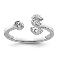 14K White Gold 0.17 Carat Lab Grown Diamond VS SI+ G+ Complete Initial S Adjustable Ring view 1