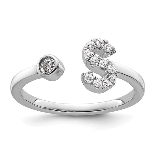 14K White Gold 0.17 Carat Lab Grown Diamond VS SI+ G+ Complete Initial S Adjustable Ring