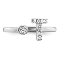 14K White Gold 0.17 Carat Lab Grown Diamond VS SI+ G+ Complete Initial T Adjustable Ring view 4