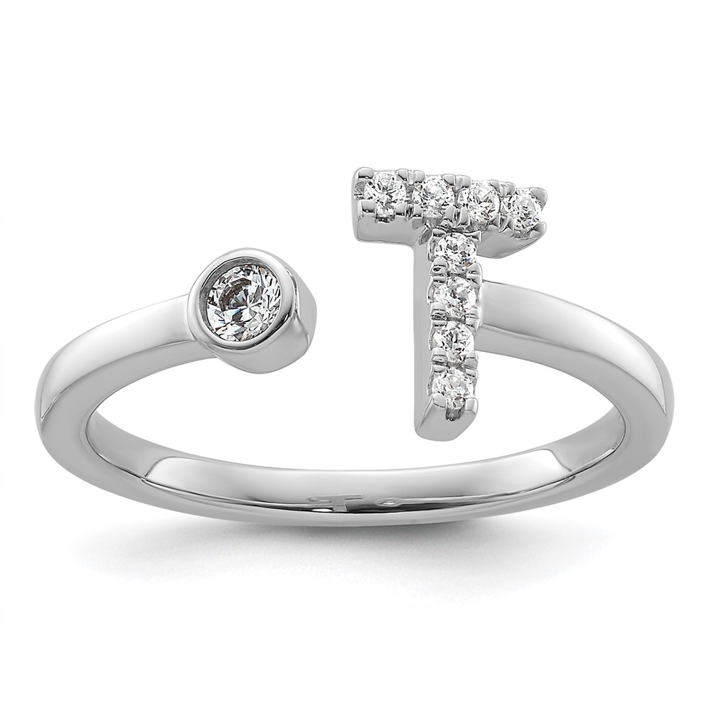14K White Gold 0.17 Carat Lab Grown Diamond VS SI+ G+ Complete Initial T Adjustable Ring