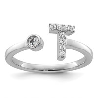 14K White Gold 0.17 Carat Lab Grown Diamond VS SI+ G+ Complete Initial T Adjustable Ring view 1