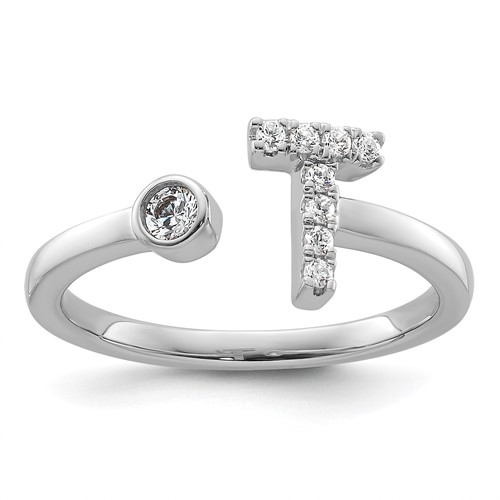 14K White Gold 0.17 Carat Lab Grown Diamond VS SI+ G+ Complete Initial T Adjustable Ring