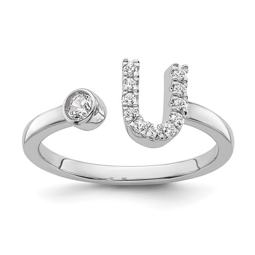 14K White Gold 0.17 Carat Lab Grown Diamond VS SI+ G+ Complete Initial U Adjustable Ring