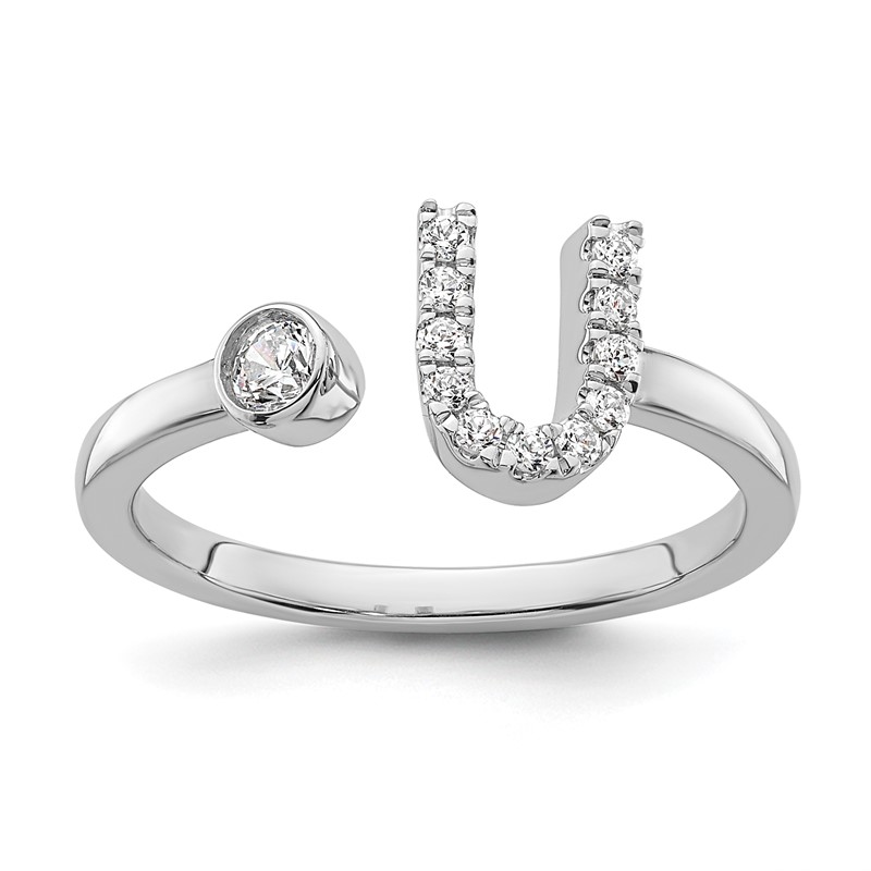 14k White Gold 1/6 carat Lab Grown Diamond VS/SI+ G+ Initial U Adjustable Ring