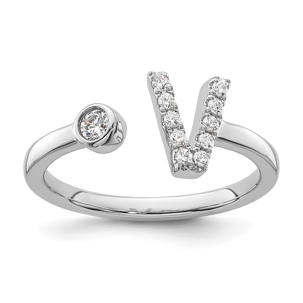 14K White Gold 0.17 Carat Lab Grown Diamond VS SI+ G+ Complete Initial V Adjustable Ring