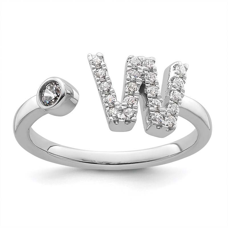 14k White Gold 1/4 carat Lab Grown Diamond VS/SI+ G+ Initial W Adjustable Ring