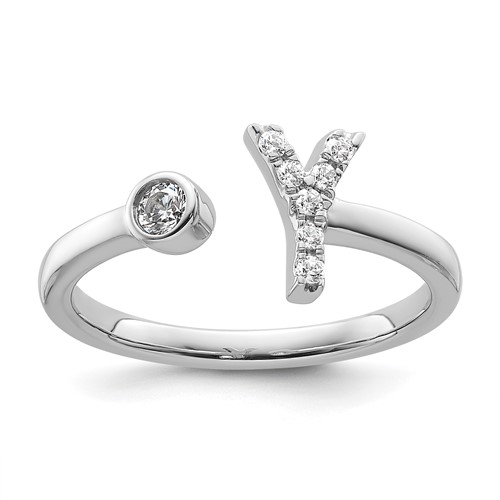 14K White Gold 0.12 Carat Lab Grown Diamond VS SI+ G+ Complete Initial Y Adjustable Ring