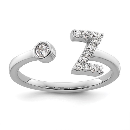 14K White Gold 0.20 Carat Lab Grown Diamond VS SI+ G+ Complete Initial Z Adjustable Ring