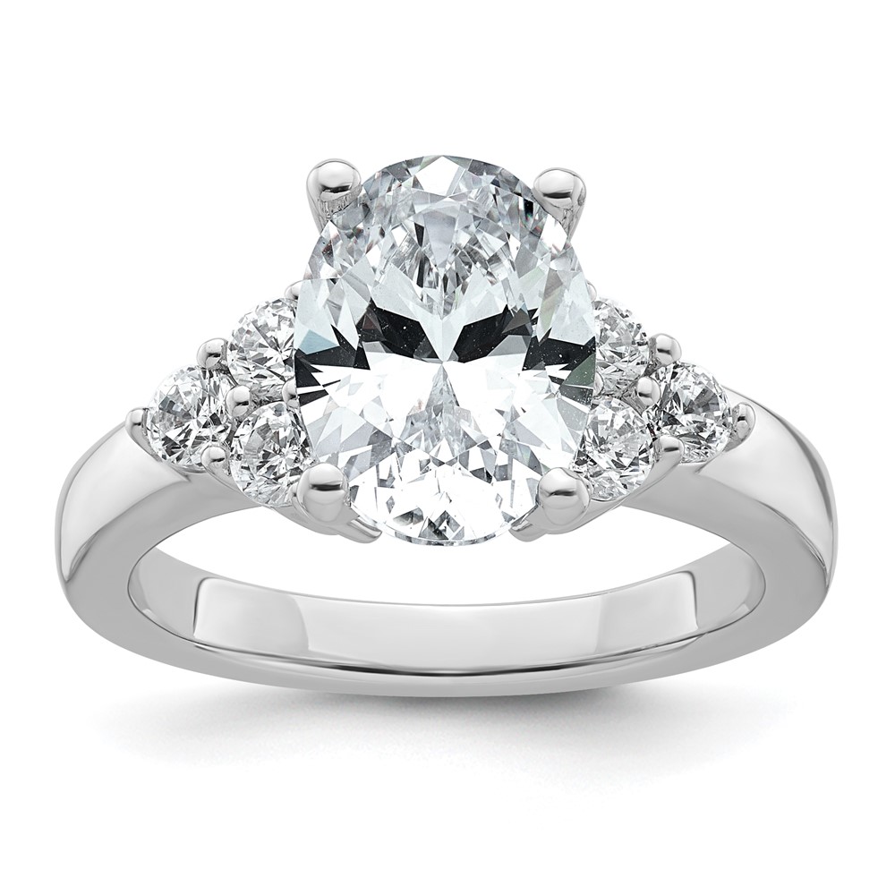 14K White Gold 3 Carat Certified Lab Grown Diamond VS SI+ G+ Oval Complete Three Stone Engagement Ring
