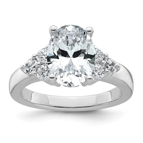 14K White Gold 3 Carat Certified Lab Grown Diamond VS SI+ G+ Oval Complete Three Stone Engagement Ring