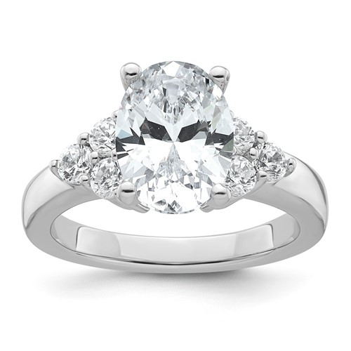 14K White Gold 0.50 Carat Lab Grown Diamond VS SI+ G+ Round 2.50 Carat Oval Center Semi Mount Engagement Ring