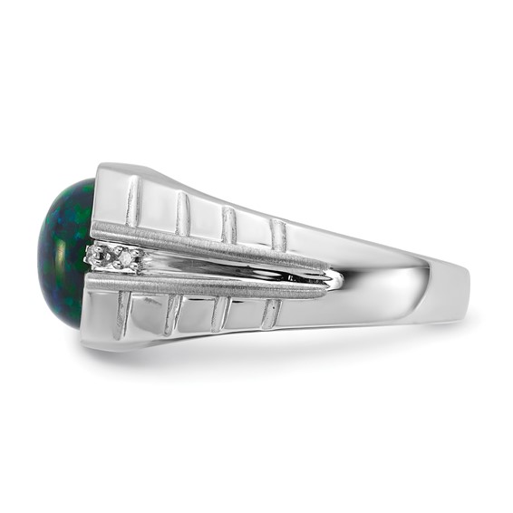 SS Cr. Black Opal (Green) & Diamond Mens Ring