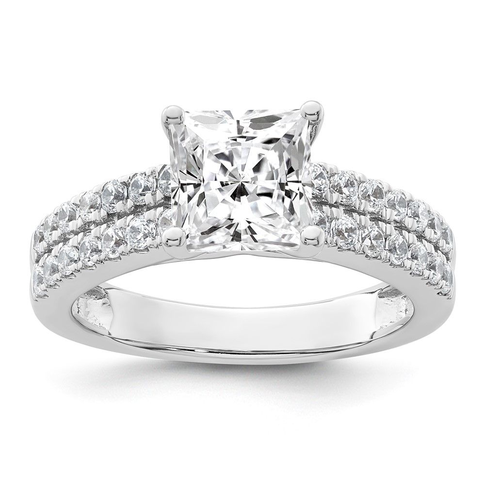 14K White Gold 0.50 Carat Lab Grown Diamond VS SI+ G+ 1.50 Carat Princess Center Semi Mount Engagement Ring