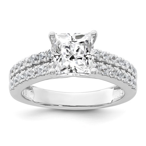 14K White Gold 0.50 Carat Lab Grown Diamond VS SI+ G+ 1.50 Carat Princess Center Semi Mount Engagement Ring