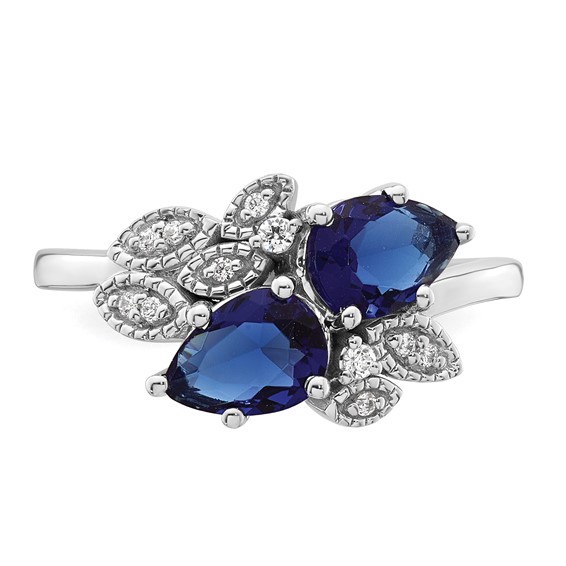 10kw Created Sapphire and Diamond Ring