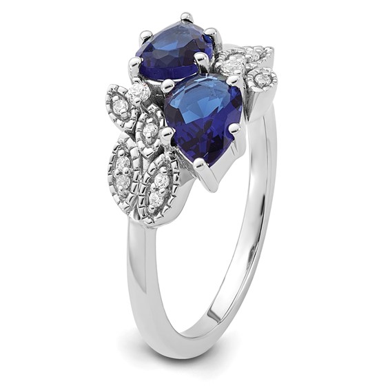 10kw Created Sapphire and Diamond Ring