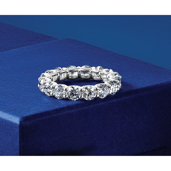 14k White Gold 3 7/8 carat Lab Grown Diamond VS+ F+ Round Complete Prong Set Size 7 Eternity Band