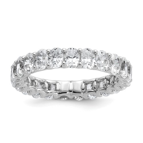 14K White Gold 3 Carat Lab Grown Diamond VS SI+ G+ Oval Complete Prong Set Eternity Band, Size 7