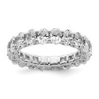 14K White Gold 4 Carat Lab Grown Diamond VS SI+ G+ Oval Complete Prong Set Eternity Band view 1