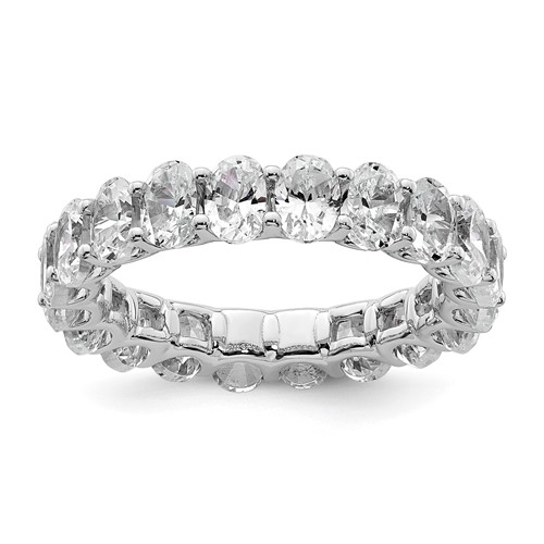 14K White Gold 4 Carat Lab Grown Diamond VS SI+ G+ Oval Complete Prong Set Eternity Band, Size 4