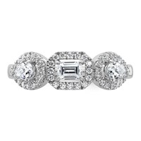 14K White Gold 0.62 Carat Lab Grown Diamond VS SI+ G+ Three Stone Emerald and Pear Complete Engagement Ring view 4