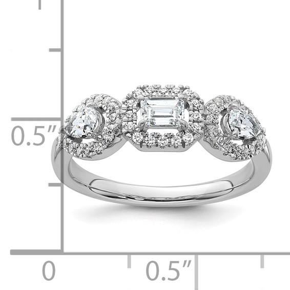 14k White Gold 5/8 carat Lab Grown Diamond VS/SI+ G+ Three Stone Emerald and Pear Complete Engagement Ring