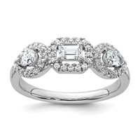 14K White Gold 0.62 Carat Lab Grown Diamond VS SI+ G+ Three Stone Emerald and Pear Complete Engagement Ring view 1